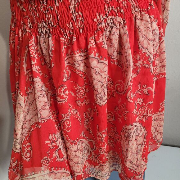 Zara XS dress elastic waist lining sheer longsleeve button elastic waist red - Picture 7 of 12